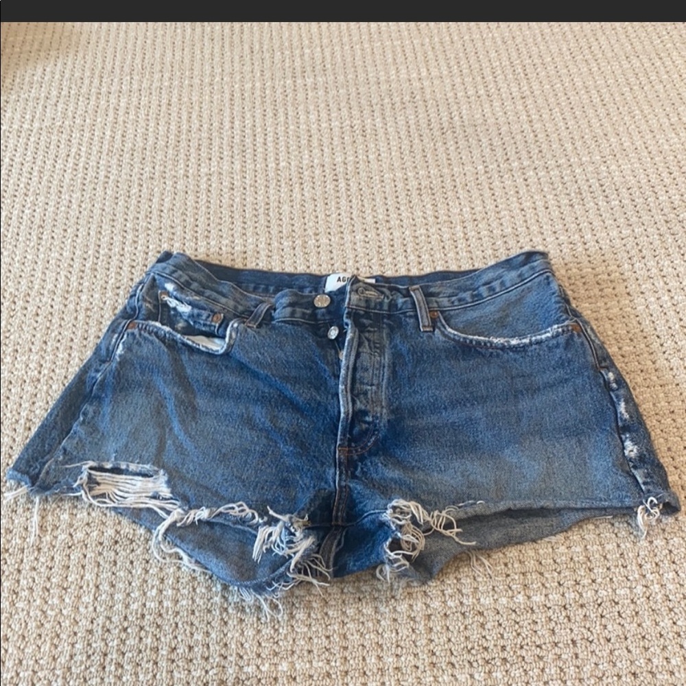 Agolde Distressed Blue Denim Shorts